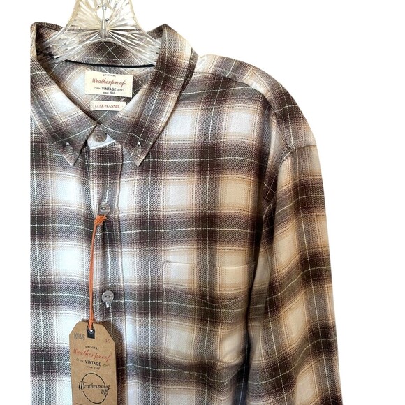 Weatherproof Vintage Men's LUXE FLANNEL Plaid Button Down Shirt Size XL Shitake - Picture 5 of 10